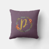花リース金ゴールドモノグラムイニシャルPクッション クッション (裏面)