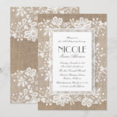 花レースと麻のエレガントな誕生日パーティー 招待状 (正面/裏面)