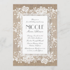 花レースと麻のエレガントな誕生日パーティー 招待状