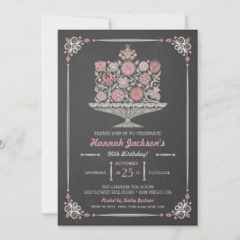 花レースのようお誕生日ケーキシャルボード招待状5x7 招待状