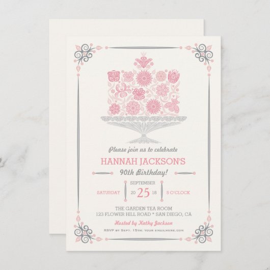 花レースのようお誕生日ケーキ招待状II 招待状 (正面/裏面)