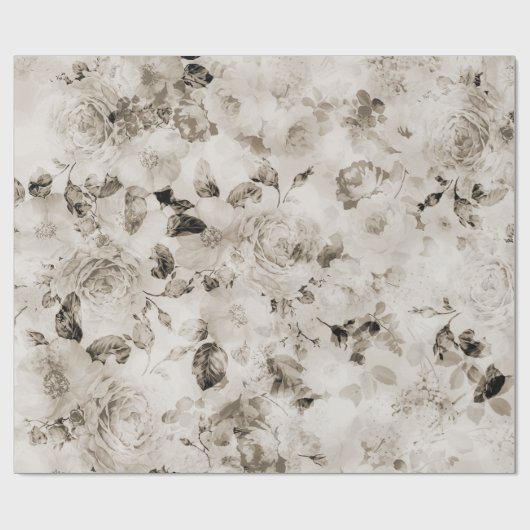 花ヴィンテージのぼろぼろのエレガントで白い灰色のバラ ラッピングペーパー (フラット)