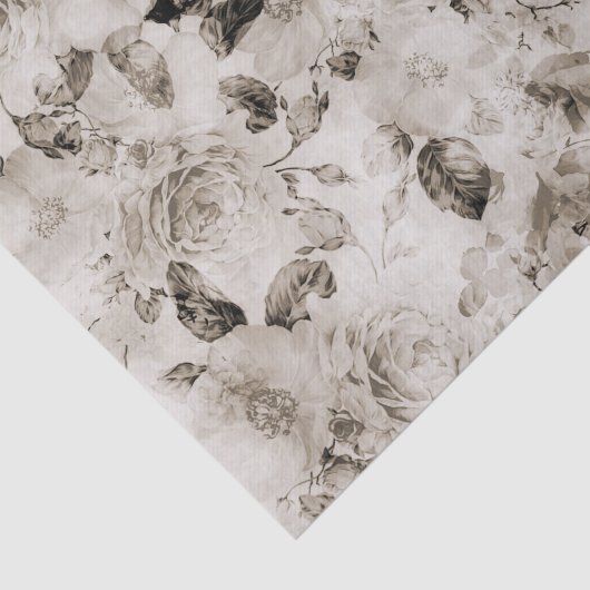 花ヴィンテージのぼろぼろのエレガントで白い灰色のバラ 薄葉紙 (詳細)