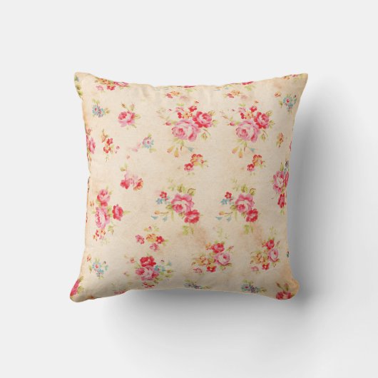 花ヴィンテージのぼろぼろのシックでガーリーなピンクの青いバラ クッション (裏面)