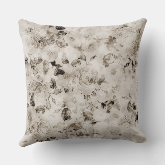 花ヴィンテージのエレガントで白い灰色のアイボリーのバラ クッション (裏面)
