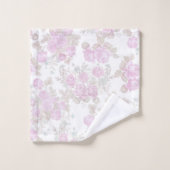 花ヴィンテージのパステル調ピンクの緑のロマンチックなバラ バスタオルセット (ウォッシュタオル)