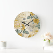 花ヴィンテージの女王バチの金バラ ラージ壁時計 (ホーム)