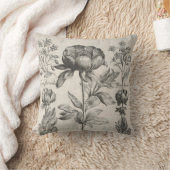花ヴィンテージの白黒植物の花 クッション (ブランケット)
