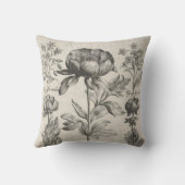 花ヴィンテージの白黒植物の花 クッション (裏面)