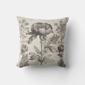 花ヴィンテージの白黒植物の花 クッション (正面)