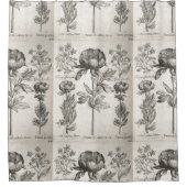 花ヴィンテージの白黒植物の花 シャワーカーテン (正面)