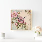 花ヴィンテージみすぼらしいシック スクエア壁時計 (ホーム)