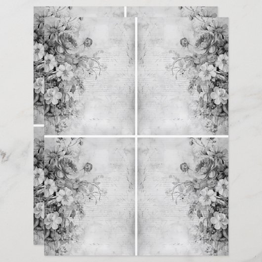 花ヴィンテージコラージュ1b 1/4白黒 (正面/裏面)