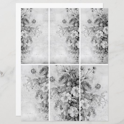 花ヴィンテージコラージュ1b 3/4白黒 (正面/裏面)