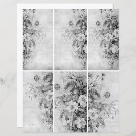 花ヴィンテージコラージュ1b 3/4白黒