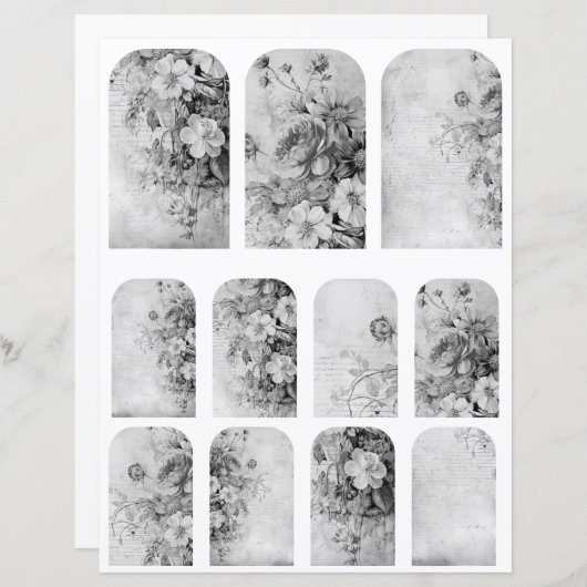 花ヴィンテージコラージュ1b 4/4白黒 (正面/裏面)