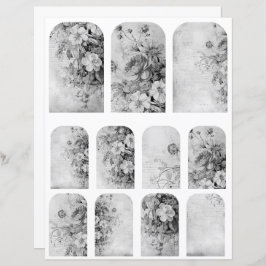 花ヴィンテージコラージュ1b 4/4白黒