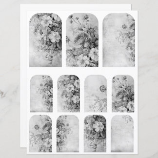 花ヴィンテージコラージュ1b 4/4白黒