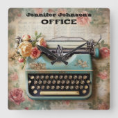 花ヴィンテージタイプライター壁時計 スクエア壁時計 (正面)