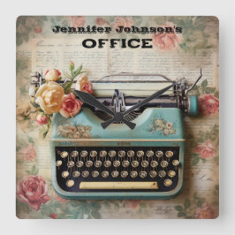 花ヴィンテージタイプライター壁時計 スクエア壁時計