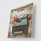 花ヴィンテージタイプライター壁時計 スクエア壁時計 (傾斜)