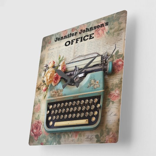 花ヴィンテージタイプライター壁時計 スクエア壁時計 (傾斜)