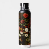 花ヴィンテージフローラアート金ゴールドモノグラムのブラック ウォーターボトル (左面)