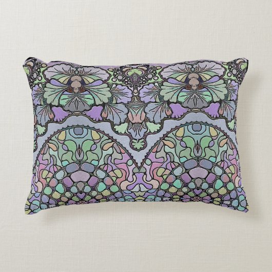花ヴィンテージモザイクパープルパンジーエレガント アクセントクッション (正面)
