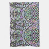 花ヴィンテージモザイクパープルパンジーフローラ エレガント キッチンタオル (縦)