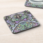 花ヴィンテージモザイクパープルパンジーフローラ エレガント コースター (左側)