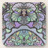 花ヴィンテージモザイクパープルパンジーフローラ エレガント コースター (正面)