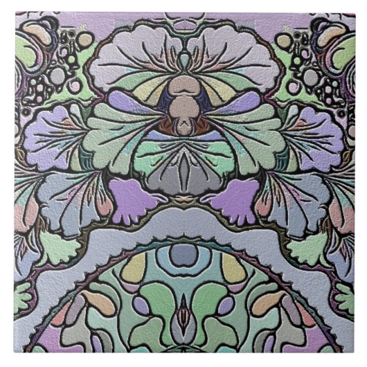 花ヴィンテージモザイクパープルパンジーフローラ エレガント タイル (正面)