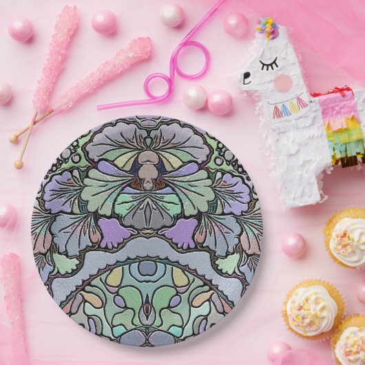 花ヴィンテージモザイクパープルパンジーフローラ エレガント ペーパープレート (パーティー)