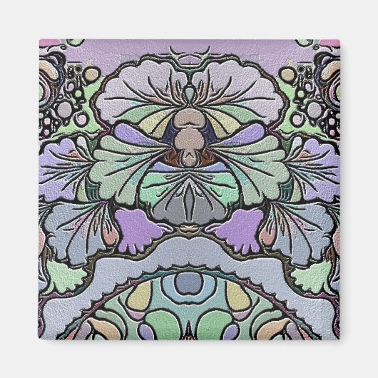 花ヴィンテージモザイクパープルパンジーフローラ エレガント マグネット (正面)