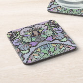 花ヴィンテージモザイク紫パンジーフローラエレガント コースター (左側)