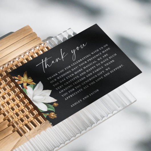 花ヴィンテージ椿。ブラックフローラ結婚ズ サンキューカード