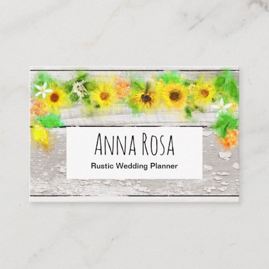 花ヴィンテージ素朴オールドウッドサンフラワーレモン 名刺 (正面)
