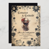 花不気味とスカル衣装ハローウィンパーティ 招待状 (正面/裏面)