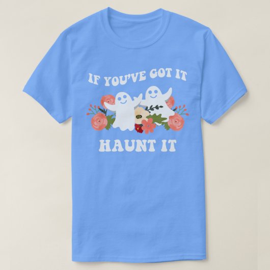 花不気味付き可愛いハロウィンもし幽霊 Tシャツ (デザイン正面)