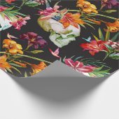 花不気味付き怖いスカルハロウィーン ラッピングペーパー (角)