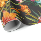 花不気味付き怖いスカルハロウィーン ラッピングペーパー (ロールコーナー)