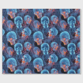 花不気味色ブルースカルハロウィーン ラッピングペーパー (フラット)