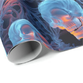 花不気味色ブルースカルハロウィーン ラッピングペーパー (ロールコーナー)