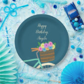 花付きかわいらしミント及びティール(緑がかった色)自転車かご ペーパープレート (パーティー)