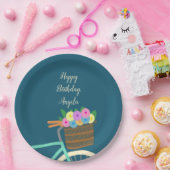 花付きかわいらしミント及びティール(緑がかった色)自転車かご ペーパープレート (パーティー)