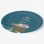 花付きかわいらしミント及びティール(緑がかった色)自転車かご ペーパープレート (アングル)