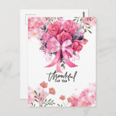 花付きのピンクリボン乳がん意識向上 ポストカード (正面/裏面)