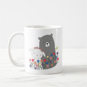 花付きのベア&バニーがかわいいカップルプレゼント コーヒーマグカップ