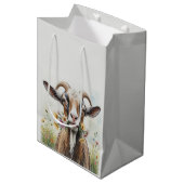 花付きオールドヤギおもしろいノベルティ動物模様 ミディアムペーパーバッグ (正面アングル)