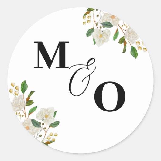 花付きカスタムウェディングイニシャルシール ラウンドシール (正面)